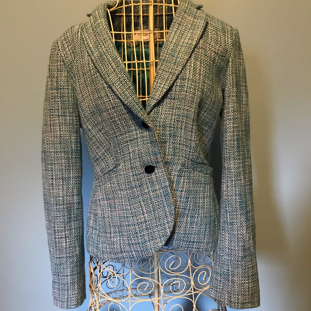 Calvin Klein Tweed Gray Plaid Blazer